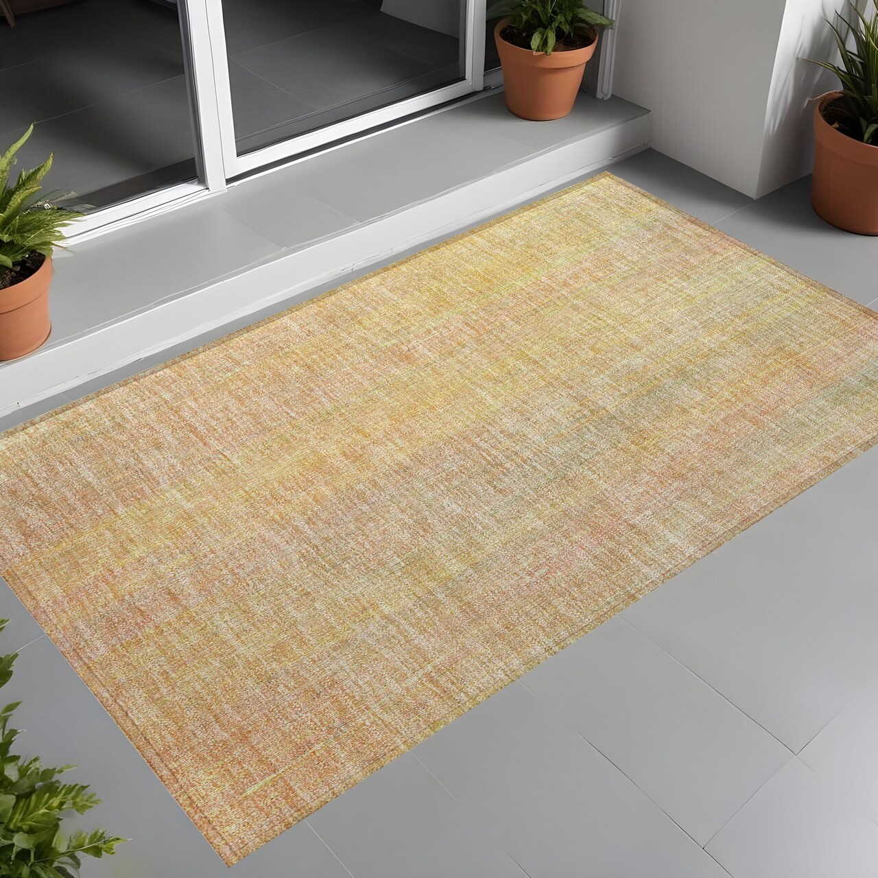 Edge Collections - 2' x 3' - Yellow - Washable Striped Indoor Outdoor Area Rug - 1 Piece